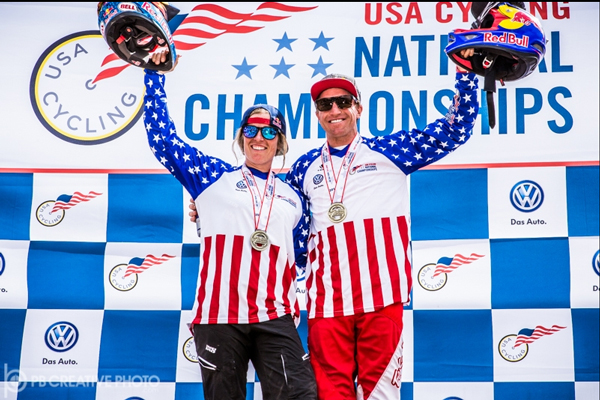 jill kitner and aaron gwin on the top step of the US nationals