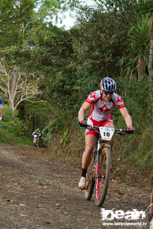 rebecca rush climbing during stage two of la ruta